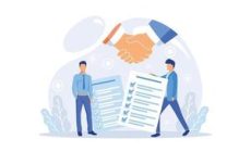 business-people-sign-contract-concept-characters-checking-agreement-corporate-document-data-protection-terms-and-conditions-and-privacy-policy-concept-vector