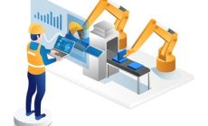 man-controlling-factory-robot-with-laptop-free-vector